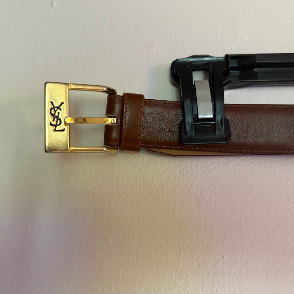 Yves Saint Laurent Gold Buckle Brown Belt